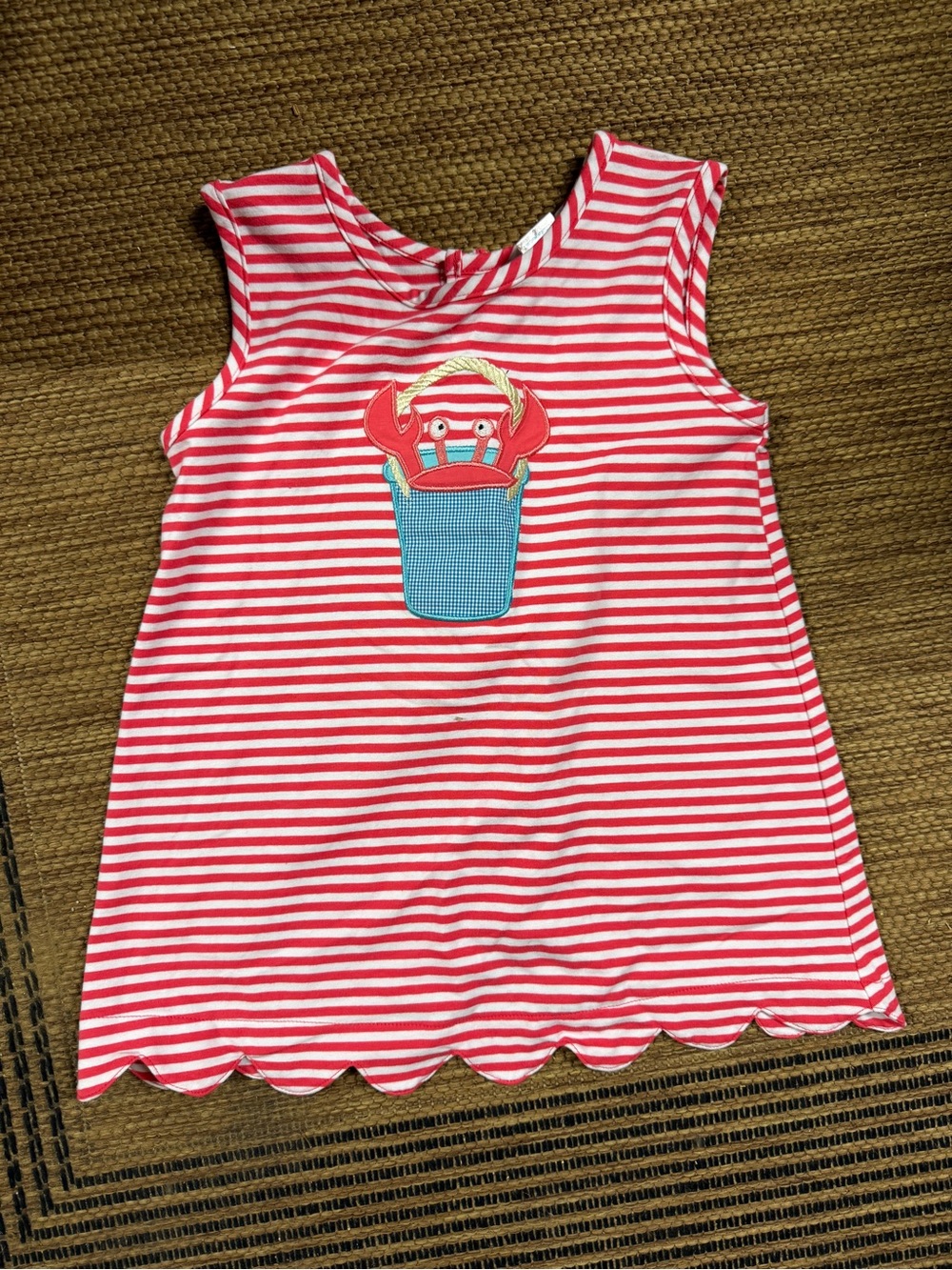 Red & White Striped Crab Appliqué Tank for Kids